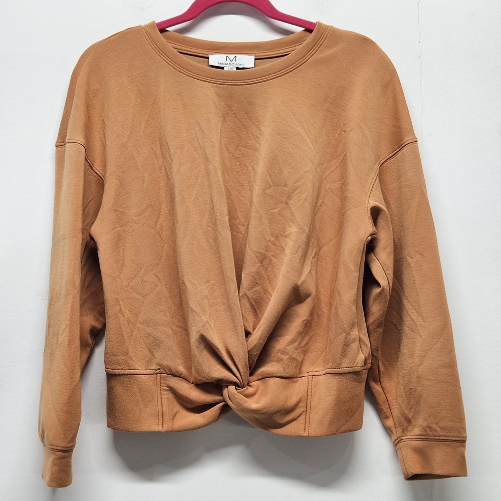 M Magaschoni Scuba Twisted Front Long Sleeve Crewneck Pullover Top Large Coastal